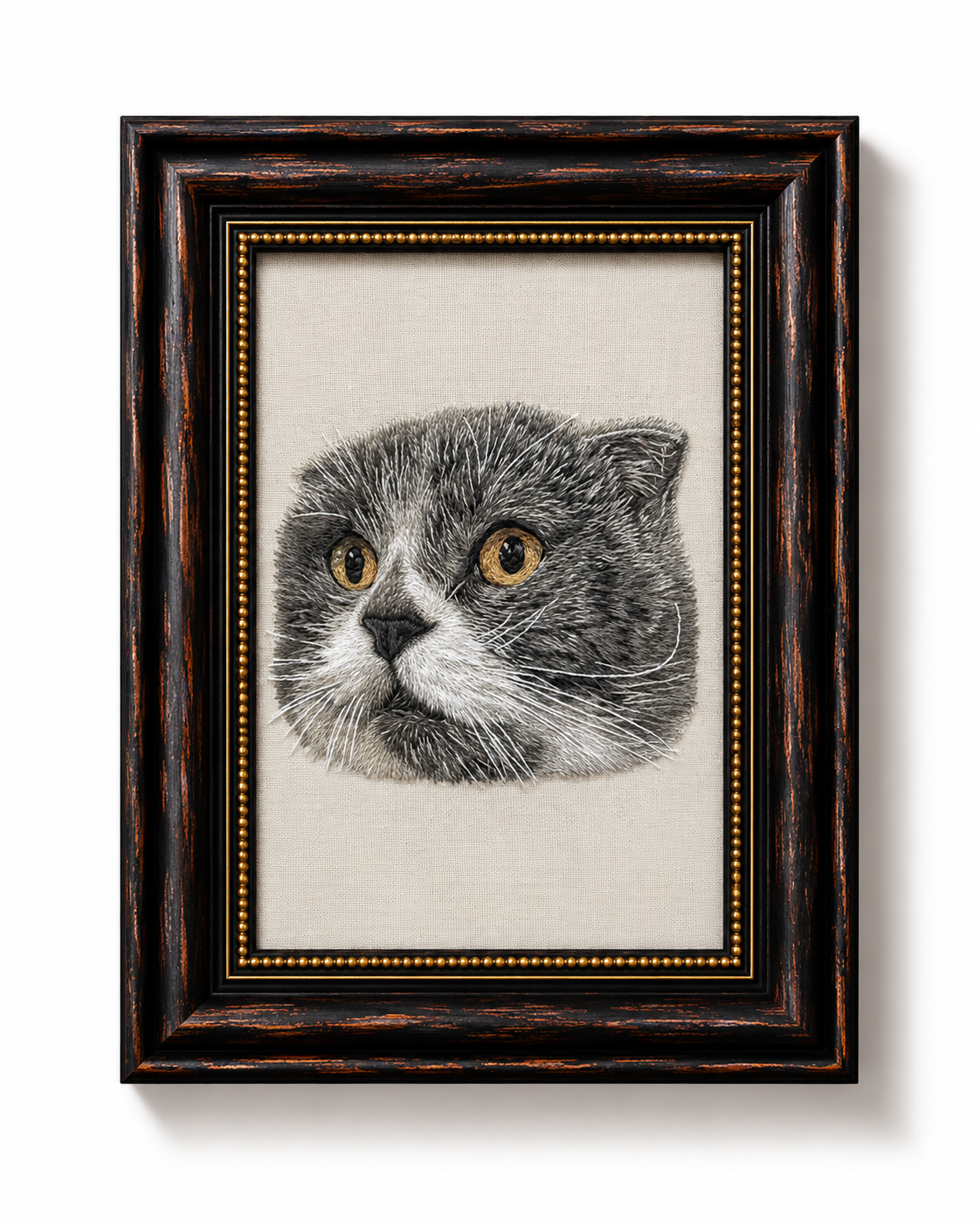custom-grey-cat-portrait-embroidery-vintage-frame - MONSTERiSH