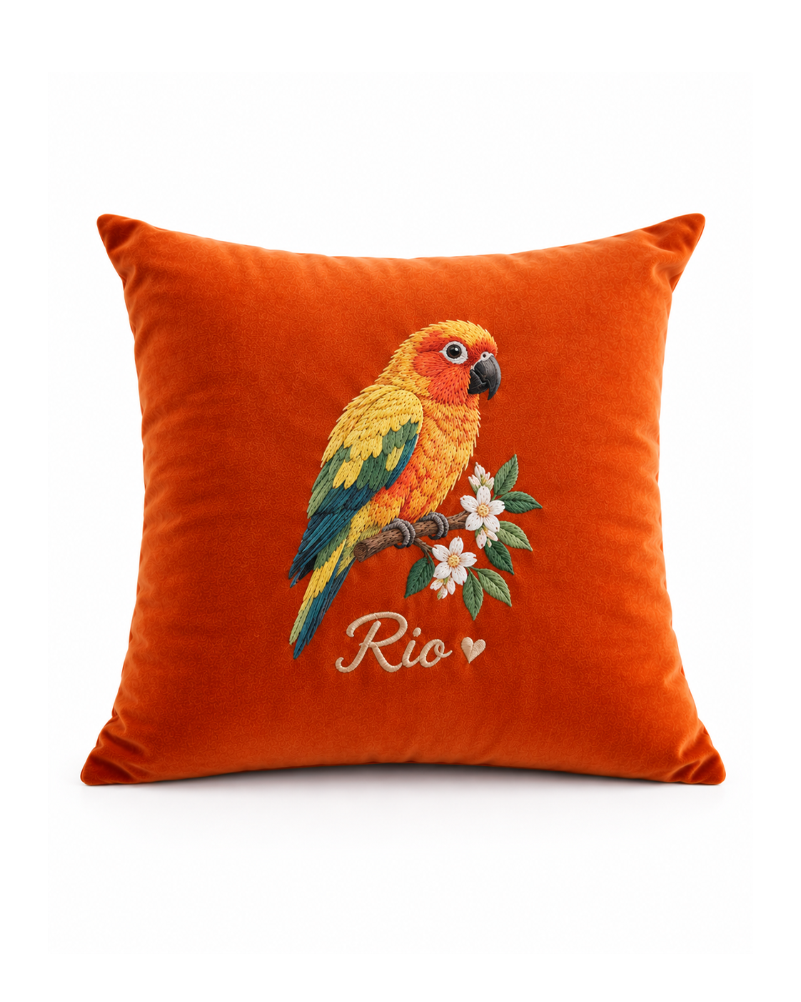 custom-parrot-portrait-embroidered-cushion-orange - MONSTERiSH