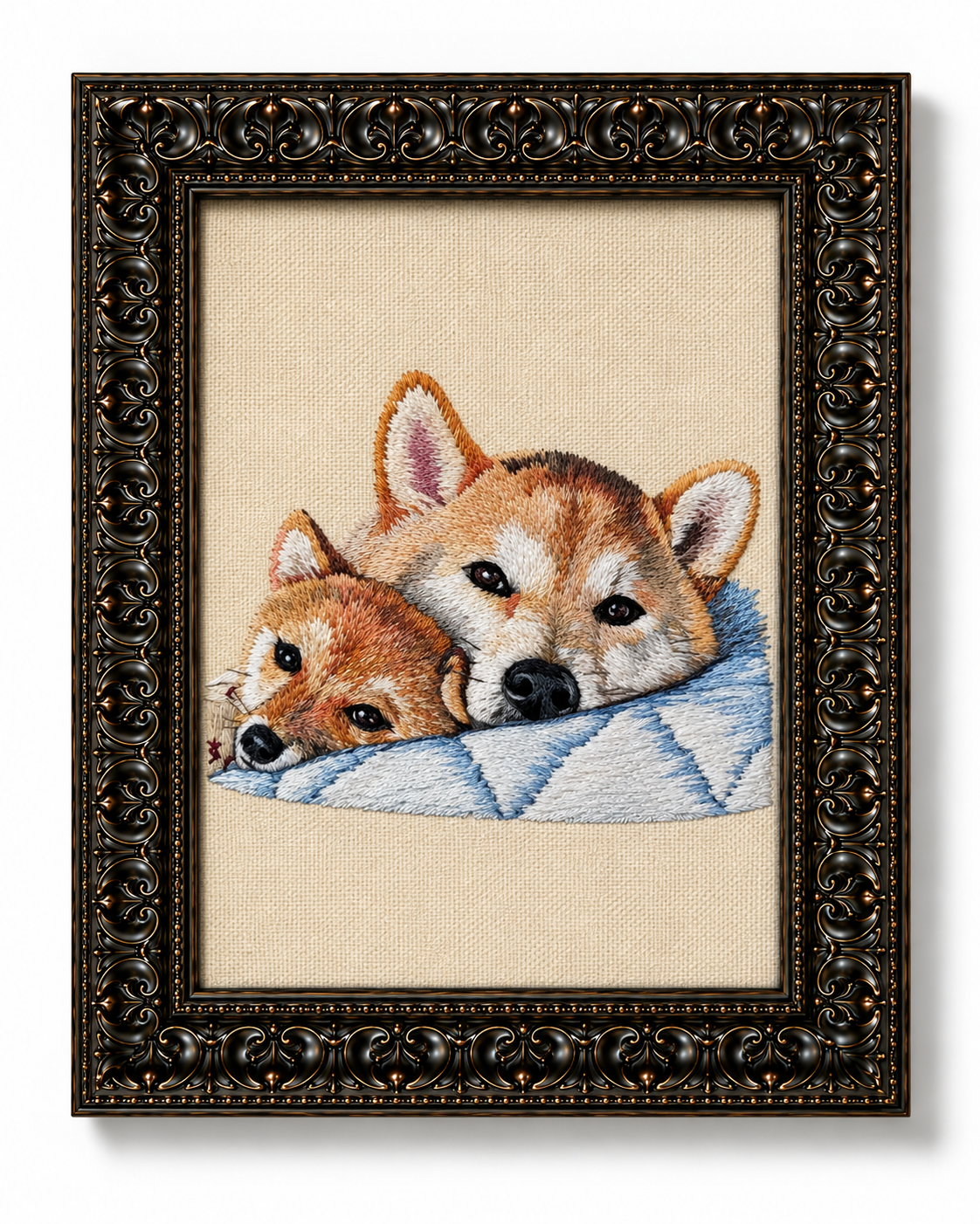 custom-shiba-inu-dog-portrait-embroidery-ornate-frame - MONSTERiSH