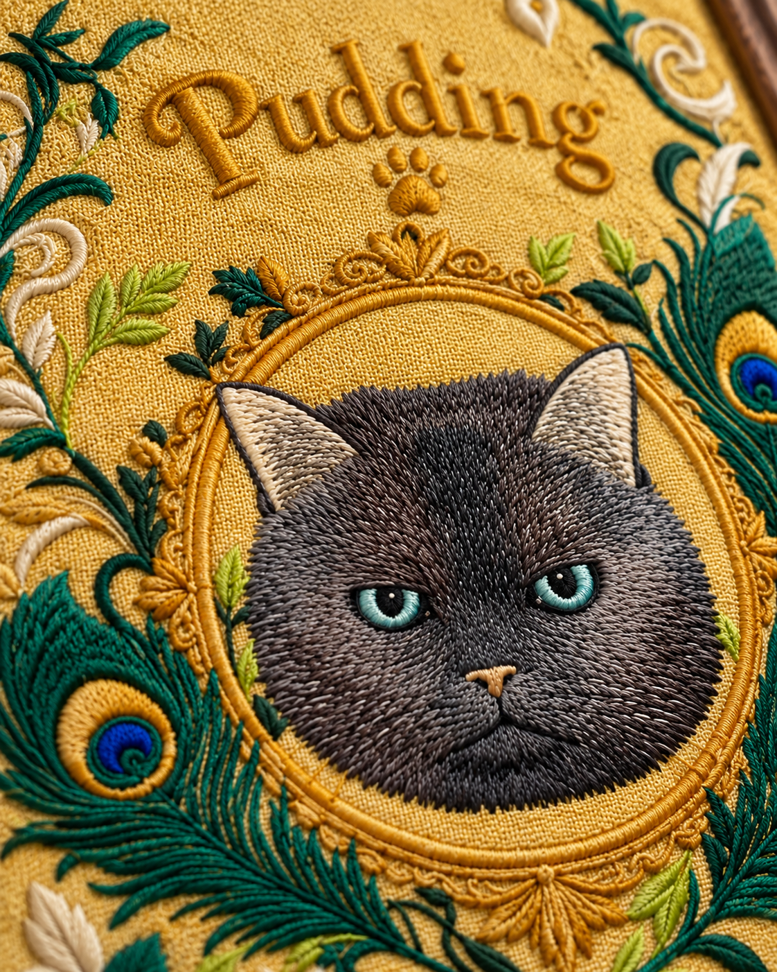personalised-cat-portrait-embroidery-pudding-peacock-close-up - MONSTERiSH