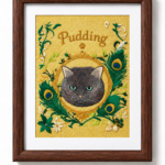 personalised-cat-portrait-embroidery-pudding-walnut-frame - MONSTERiSH