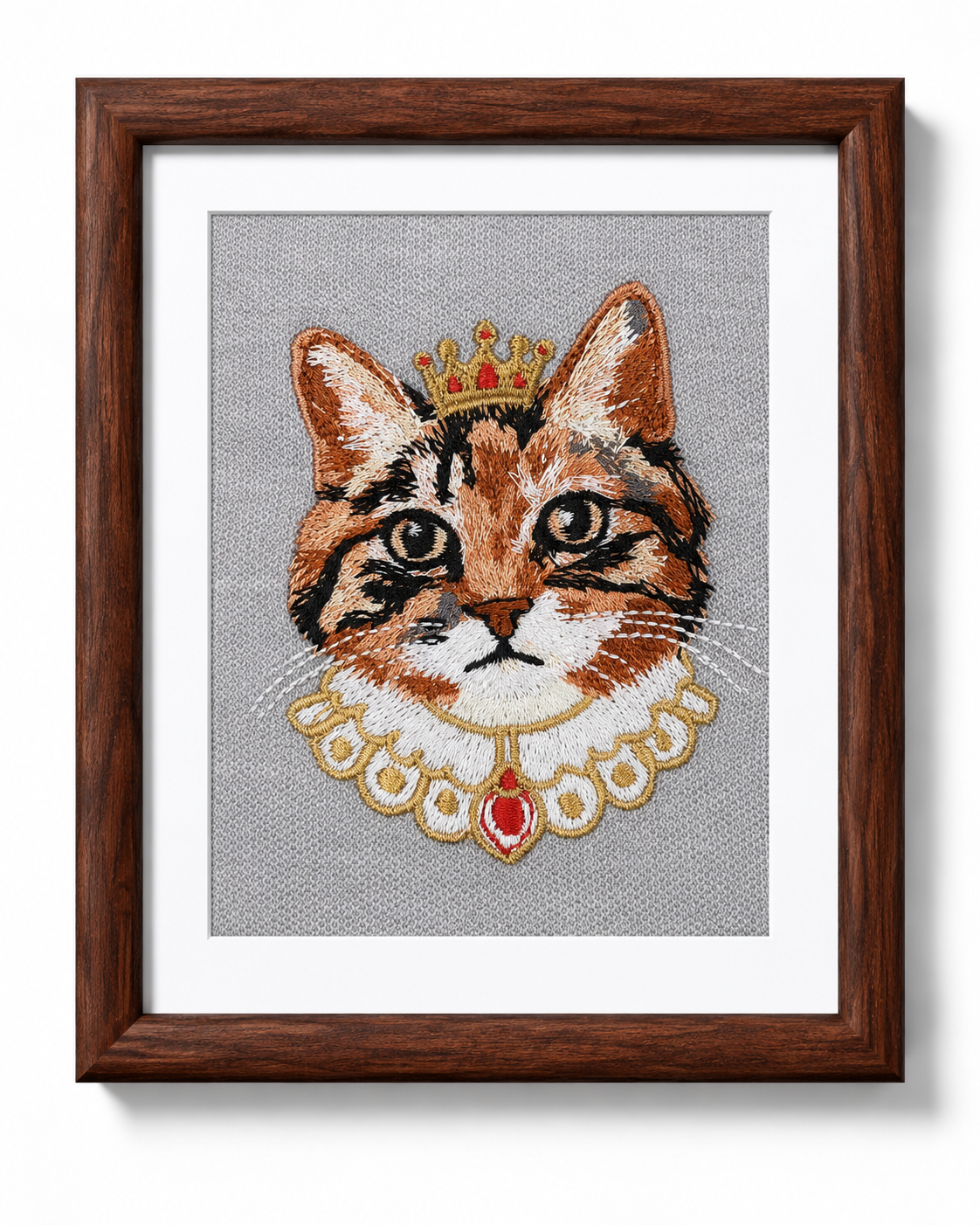 personalised-royal-cat-portrait-embroidery-walnut-frame - MONSTERiSH