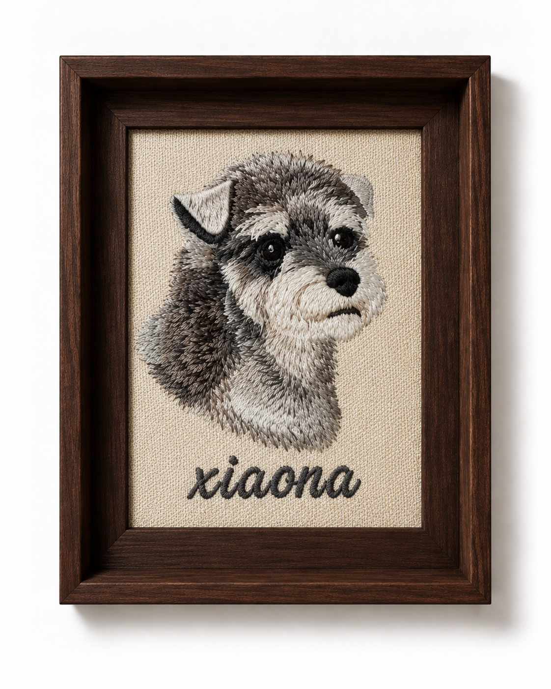 personalised-schnauzer-dog-portrait-embroidery-walnut-frame - MONSTERiSH